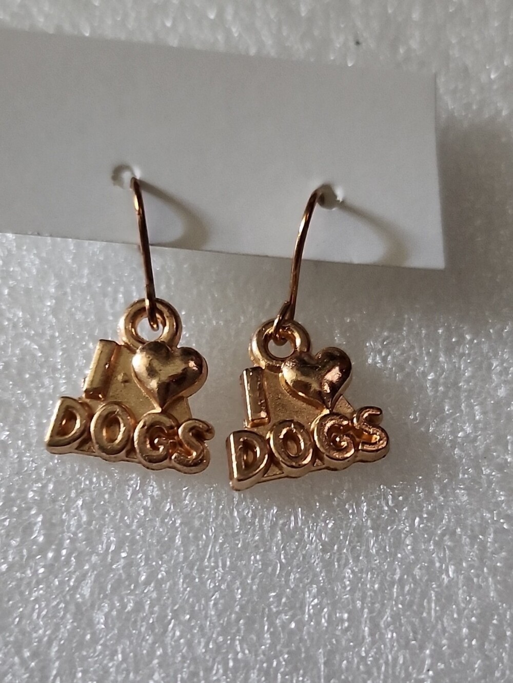 Hand Crafted Gold 'I ♥ Dogs' Dangle Earrings